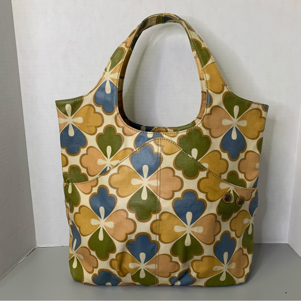 Caribbean Joe Shoulder bag 12x17 vinyl coated Cotton, snap closure, zip pocket